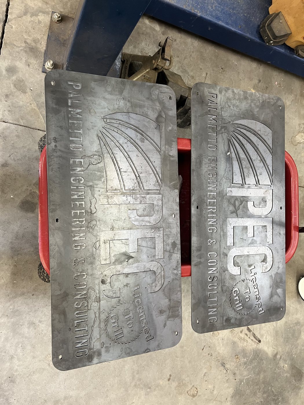 Large view of PEC business sign in the shop ready to go