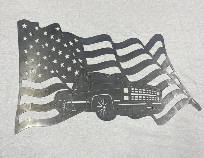 Squarebody truck plasma cut American flag metal artwork