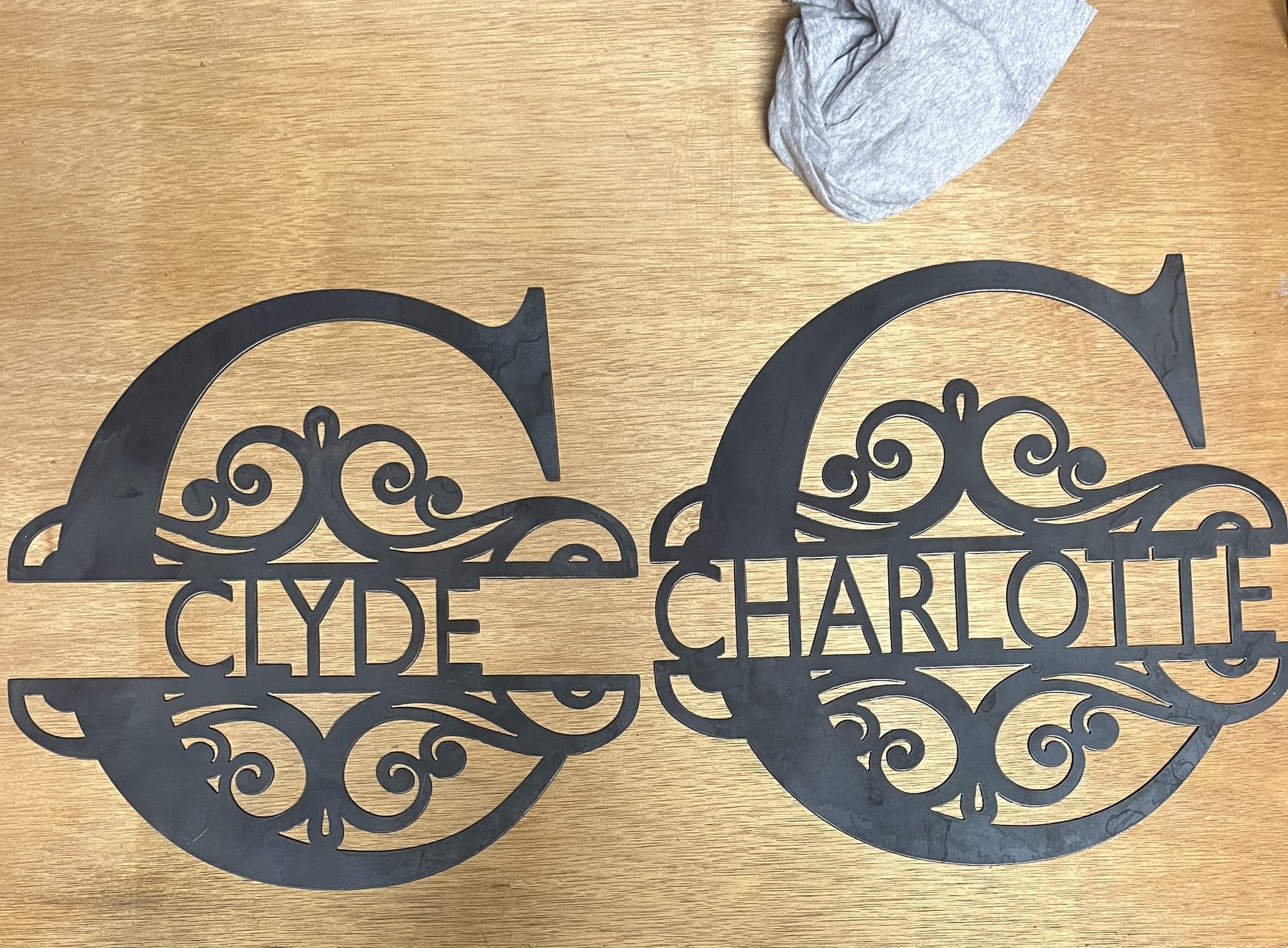 Large view of custom plasma cut name monogram