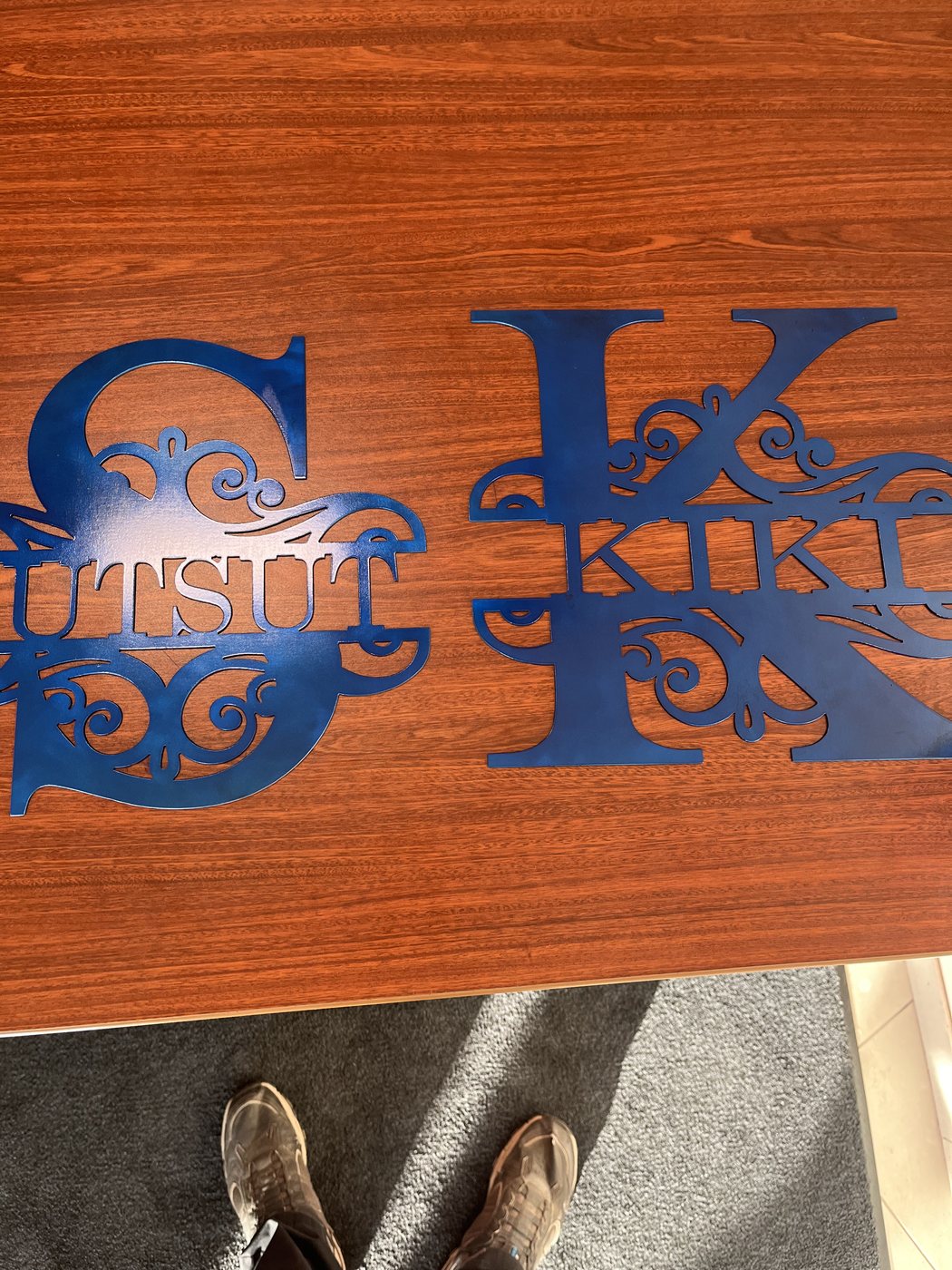 Large view of finished custom plasma cut monogram